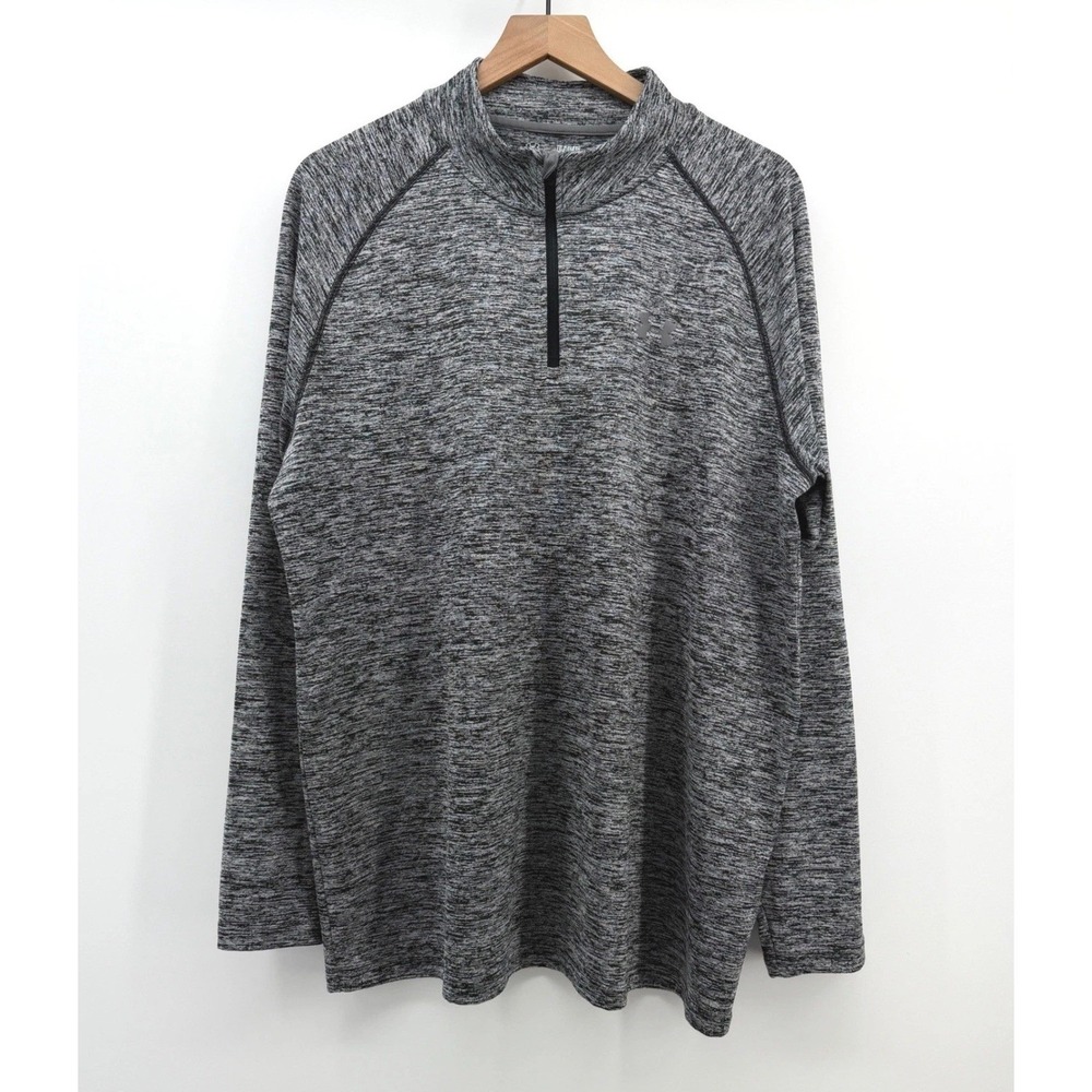 Under Armour Pullover‎ Shirt Mens XL Gray Space Dye 1/4 Zip Stretch HeatGear Gym - Picture 2 of 10